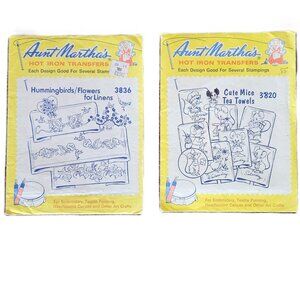Vintage Aunt Martha’s Hot Iron Transfers (Hummingbirds/Flowers; Cute Mice)